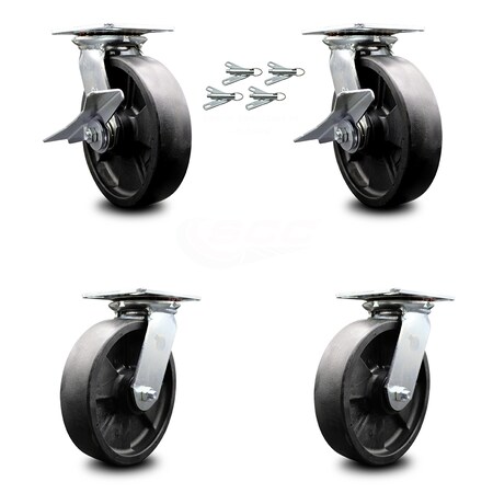 Service Caster 8 Inch Glass Filled Nylon Caster Set with Roller Bearing 4 Swivel Lock 2 Brake SCC-35S820-GFNR-SLB-BSL-2-BSL-2